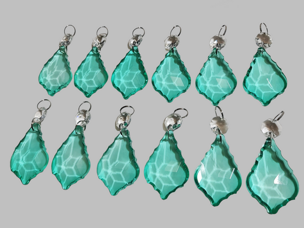 12 Aqua Marine Leaf 50 mm 2" Chandelier Crystals Beads Cut Glass UK Droplets Christmas Decorations 8