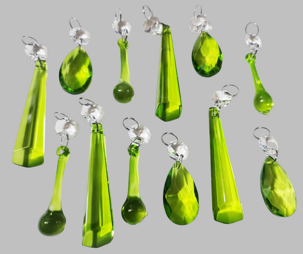 12 Chandelier Drops Sage Green Mixed Shape Set Cut Glass UK Crystals Beads Prisms Droplets 5