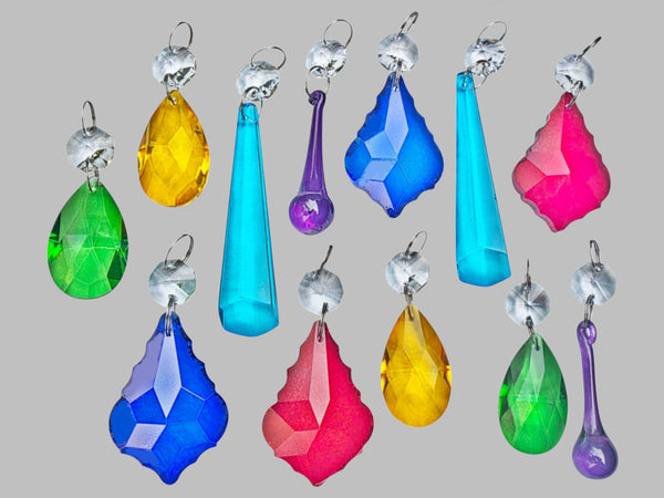 12 Chandelier Drops Mix 6 Colours Cut Glass Crystals Beads Prisms Droplets Lamp Parts 4