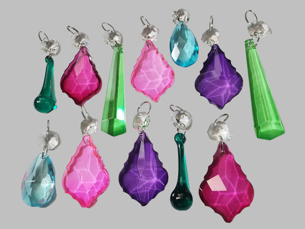 12 Chandelier Drops Summer Colour Cut Glass Crystals Droplets Beads Light Lamp Parts Prisms 5