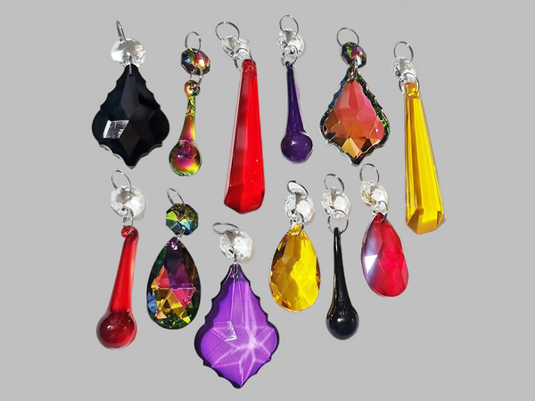12 Chandelier Drops Halloween Fall Gothic Colours Cut Glass Crystals Beads Prisms Droplets Parts 8