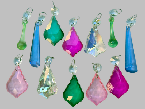 12 Chandelier Drops Cut Glass UK Crystals Beads June Colours Prisms Droplets Light Parts 4
