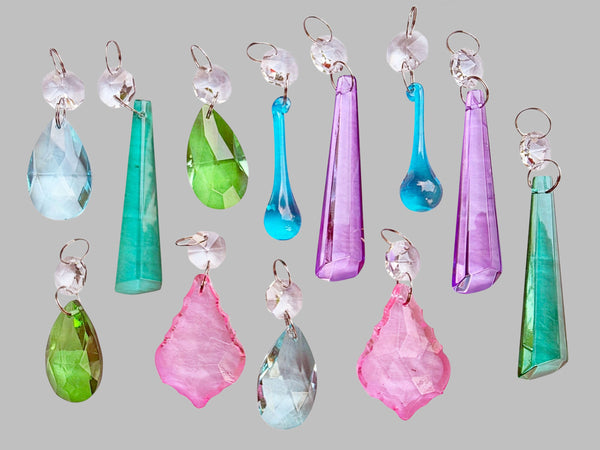 12 Chandelier Pastel Colours Crystals Cut Glass Droplets Sun Catcher Prisms Beads Light Parts