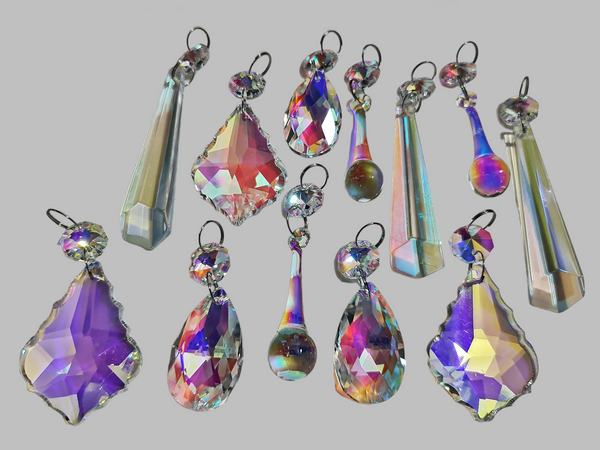12 Aurora Borealis AB Iridescent Chandelier Drops Cut Glass UK Crystals Beads Droplets Lamp Light Parts 3