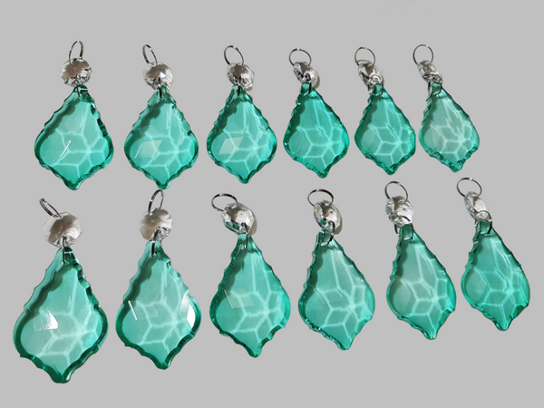 12 Aqua Marine Leaf 50 mm 2" Chandelier Crystals Beads Cut Glass UK Droplets Christmas Decorations 10