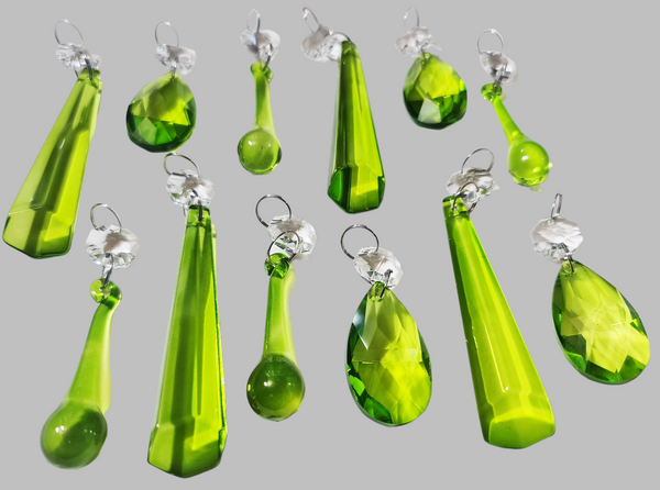 12 Chandelier Drops Sage Green Mixed Shape Set Cut Glass UK Crystals Beads Prisms Droplets 7