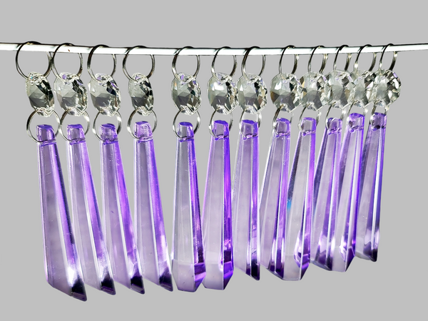 12 Lilac Purple Icicles 72 mm 3" Chandelier UK Crystals Drops Beads Droplets Decorations 1