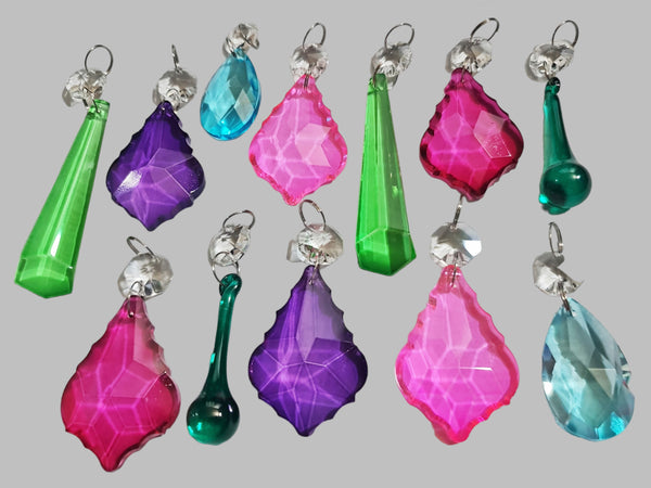 12 Chandelier Drops Summer Colour Cut Glass Crystals Droplets Beads Light Lamp Parts Prisms 7