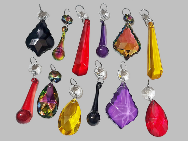 12 Chandelier Drops Halloween Fall Gothic Colours Cut Glass Crystals Beads Prisms Droplets Parts 10
