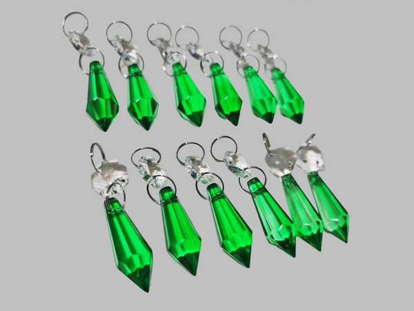 12 Emerald Green Torpedo 37 mm 1.5" Chandelier UK Crystals Drops Beads Droplets Christmas Decorations 11