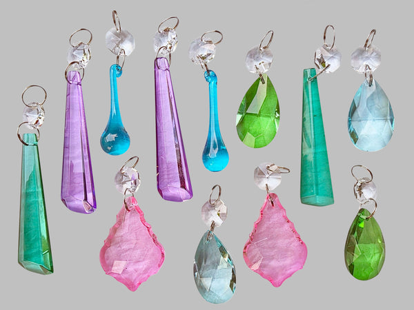 12 Chandelier Pastel Colours Crystals Cut Glass Droplets Sun Catcher Prisms Beads Light Parts