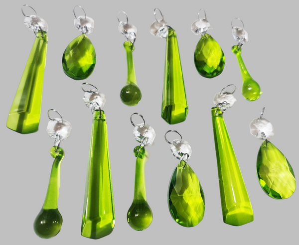 12 Chandelier Drops Sage Green Mixed Shape Set Cut Glass UK Crystals Beads Prisms Droplets 9