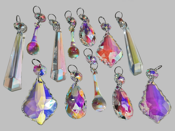 12 Aurora Borealis AB Iridescent Chandelier Drops Cut Glass UK Crystals Beads Droplets Lamp Light Parts 8