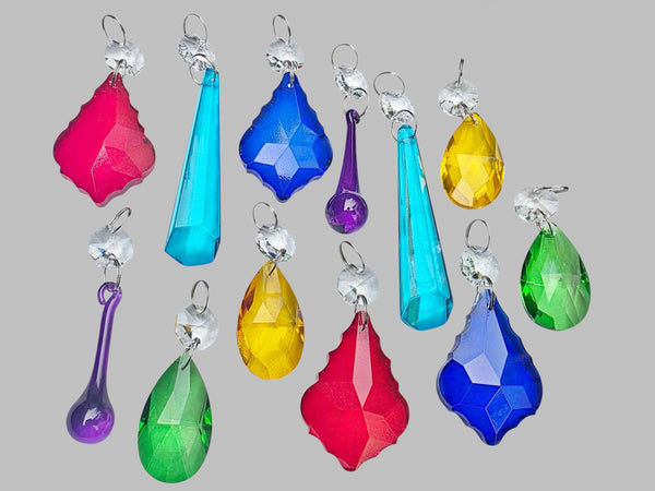 12 Chandelier Drops Mix 6 Colours Cut Glass Crystals Beads Prisms Droplets Lamp Parts 8