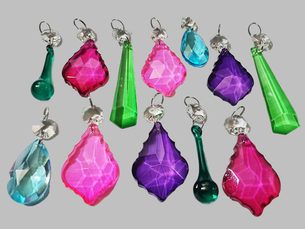 12 Chandelier Drops Summer Colour Cut Glass Crystals Droplets Beads Light Lamp Parts Prisms 9