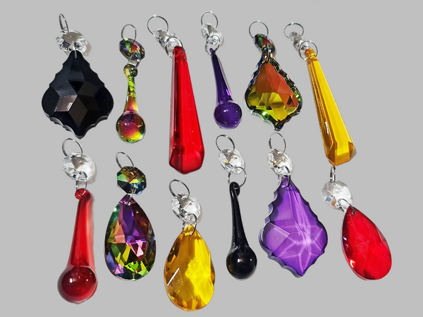 12 Chandelier Drops Halloween Fall Gothic Colours Cut Glass Crystals Beads Prisms Droplets Parts 6