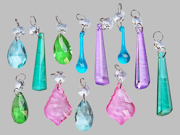 12 Chandelier Pastel Colours Crystals Cut Glass Droplets Sun Catcher Prisms Beads Light Parts