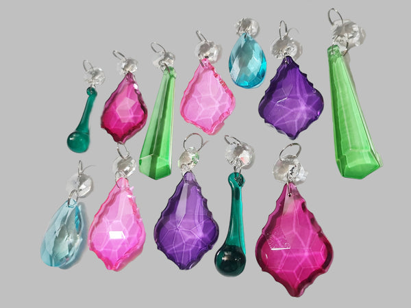 12 Chandelier Drops Summer Colour Cut Glass Crystals Droplets Beads Light Lamp Parts Prisms 11
