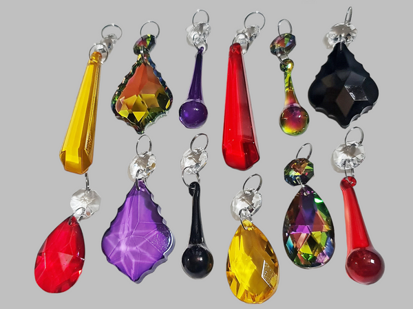 12 Chandelier Drops Halloween Fall Gothic Colours Cut Glass Crystals Beads Prisms Droplets Parts 4