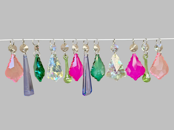12 Chandelier Drops Cut Glass UK Crystals Beads June Colours Prisms Droplets Light Parts 3