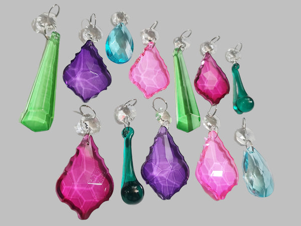 12 Chandelier Drops Summer Colour Cut Glass Crystals Droplets Beads Light Lamp Parts Prisms 12