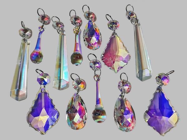 12 Aurora Borealis AB Iridescent Chandelier Drops Cut Glass UK Crystals Beads Droplets Lamp Light Parts 11