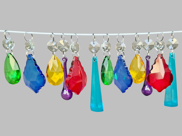 12 Chandelier Drops Mix 6 Colours Cut Glass Crystals Beads Prisms Droplets Lamp Parts 3