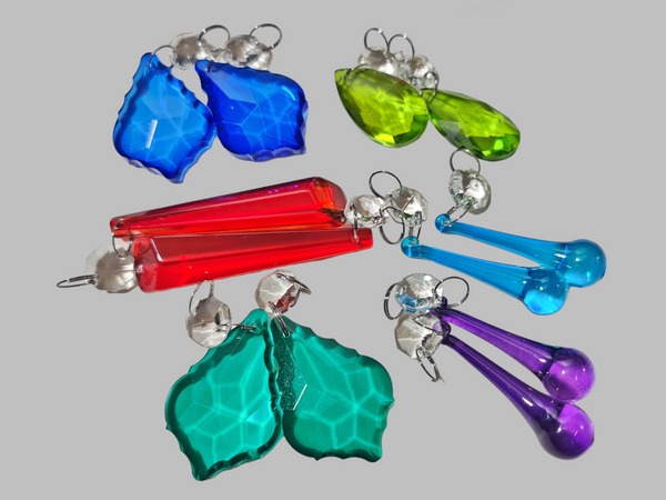 12 Chandelier Drops Cut Glass Crystals Beads Antique Colours Prisms Droplets Light Parts 5