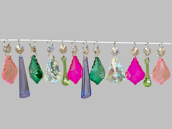 12 Chandelier Drops Cut Glass UK Crystals Beads June Colours Prisms Droplets Light Parts 7
