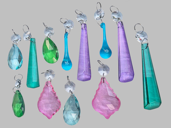 12 Chandelier Pastel Colours Crystals Cut Glass Droplets Sun Catcher Prisms Beads Light Parts