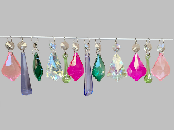 12 Chandelier Drops Cut Glass UK Crystals Beads June Colours Prisms Droplets Light Parts 5