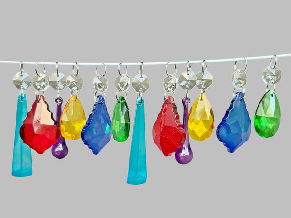 12 Chandelier Drops Mix 6 Colours Cut Glass Crystals Beads Prisms Droplets Lamp Parts 9