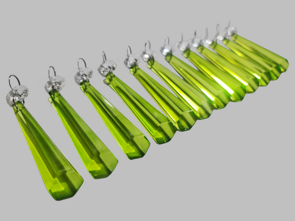 12 Sage Green Icicles 72 mm 3" Chandelier Crystals UK Drops Beads Droplets Christmas Decorations 8
