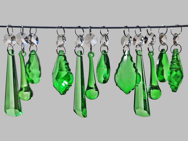 12 Emerald Green Chandelier Drops Cut Glass UK Crystals Beads Droplets Lamp Light Prisms Parts 8