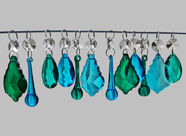 12 Peacock & Teal Chandelier Drops Crystals Beads Droplets Cut Glass Prisms Light Lamp Parts 5