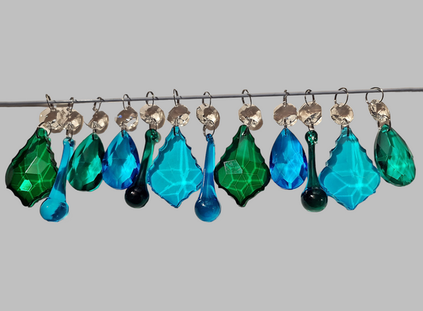 12 Peacock & Teal Chandelier Drops Crystals Beads Droplets Cut Glass Prisms Light Lamp Parts 10