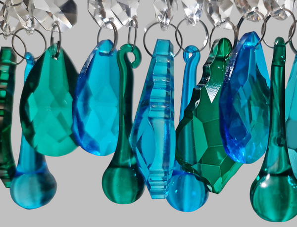 12 Peacock & Teal Chandelier Drops Crystals Beads Droplets Cut Glass Prisms Light Lamp Parts 7