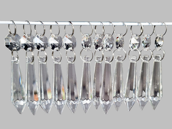 12 Clear Glass Torpedo 50 mm 2" Chandelier Crystals Beads Droplets Sun Catcher Decorations 1