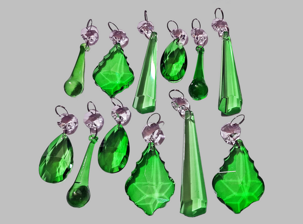12 Emerald Green Chandelier Drops Cut Glass UK Crystals Beads Droplets Lamp Light Prisms Parts 3