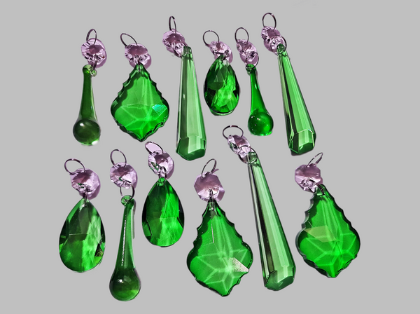 12 Emerald Green Chandelier Drops Cut Glass UK Crystals Beads Droplets Lamp Light Prisms Parts 5