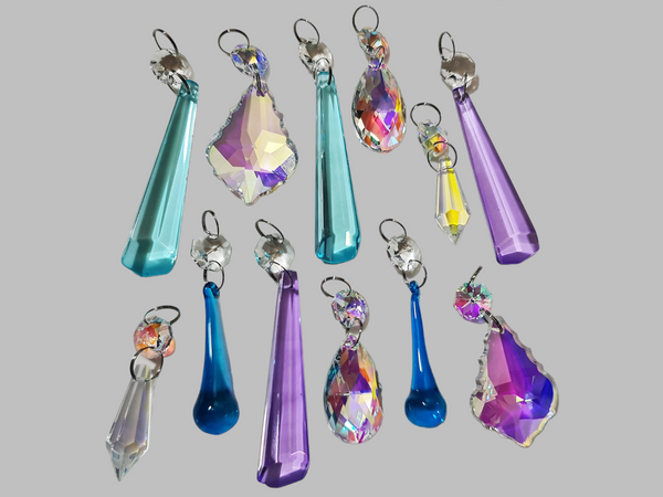 12 Chandelier Drops AB Aurora Borealis Soft Pastel Colours Glass Crystals Beads Prisms Droplets 4