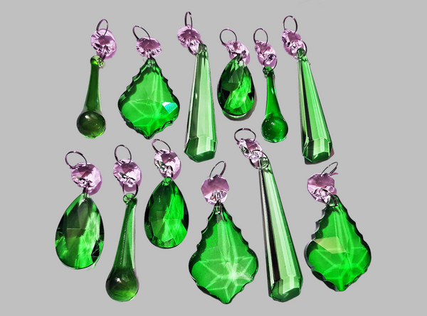12 Emerald Green Chandelier Drops Cut Glass UK Crystals Beads Droplets Lamp Light Prisms Parts 7