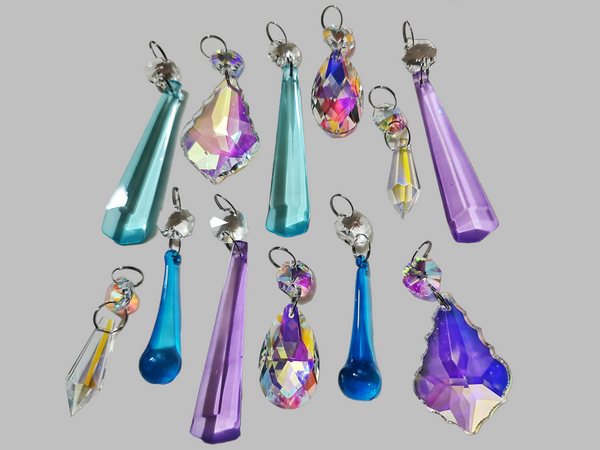 12 Chandelier Drops AB Aurora Borealis Soft Pastel Colours Glass Crystals Beads Prisms Droplets 11