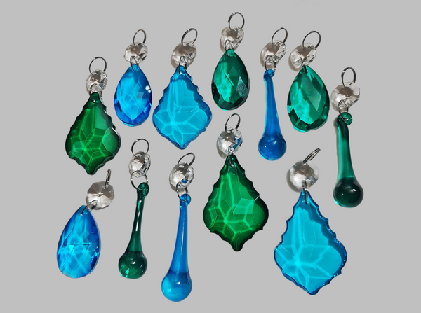 12 Peacock & Teal Chandelier Drops Crystals Beads Droplets Cut Glass Prisms Light Lamp Parts 3