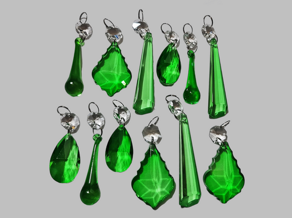 12 Emerald Green Chandelier Drops Cut Glass UK Crystals Beads Droplets Lamp Light Prisms Parts 9