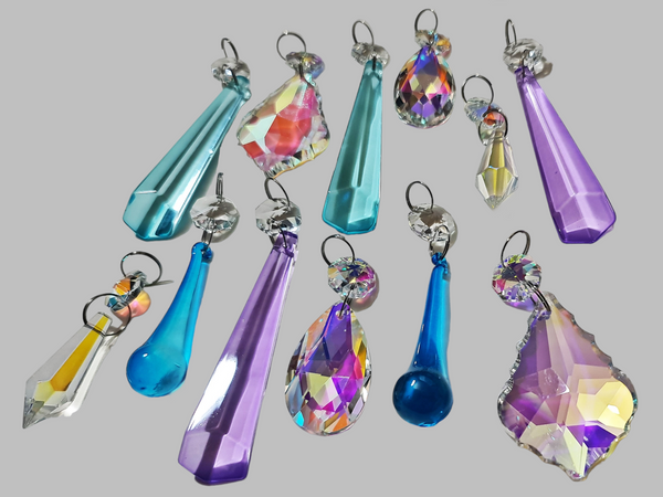 12 Chandelier Drops AB Aurora Borealis Soft Pastel Colours Glass Crystals Beads Prisms Droplets 2