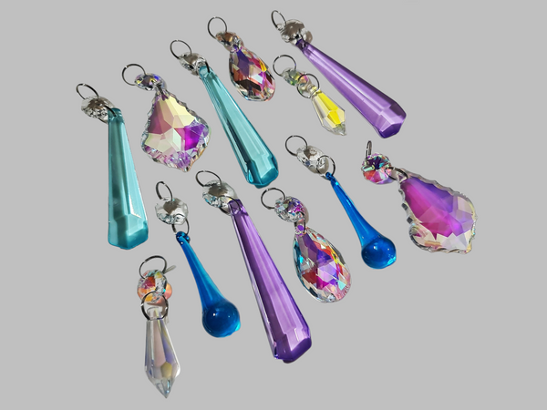 12 Chandelier Drops AB Aurora Borealis Soft Pastel Colours Glass Crystals Beads Prisms Droplets 6