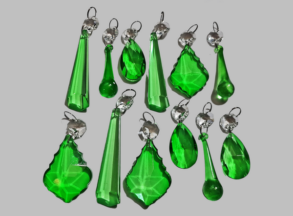 12 Emerald Green Chandelier Drops Cut Glass UK Crystals Beads Droplets Lamp Light Prisms Parts 13