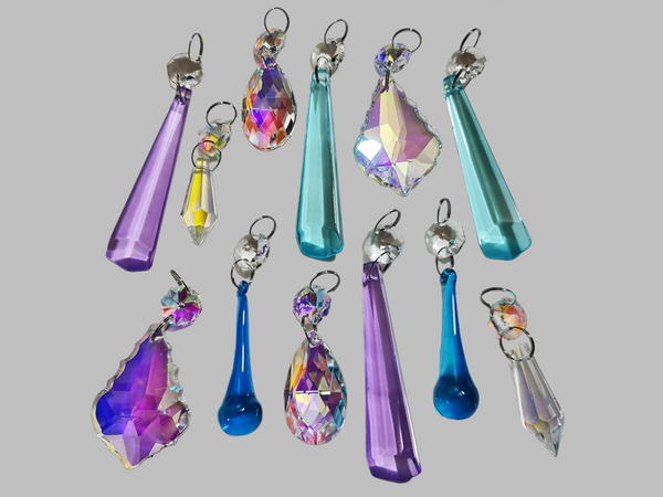 12 Chandelier Drops AB Aurora Borealis Soft Pastel Colours Glass Crystals Beads Prisms Droplets 13