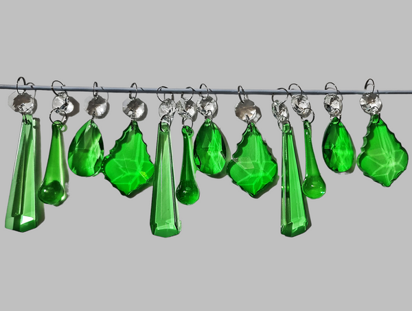 12 Emerald Green Chandelier Drops Cut Glass UK Crystals Beads Droplets Lamp Light Prisms Parts 12